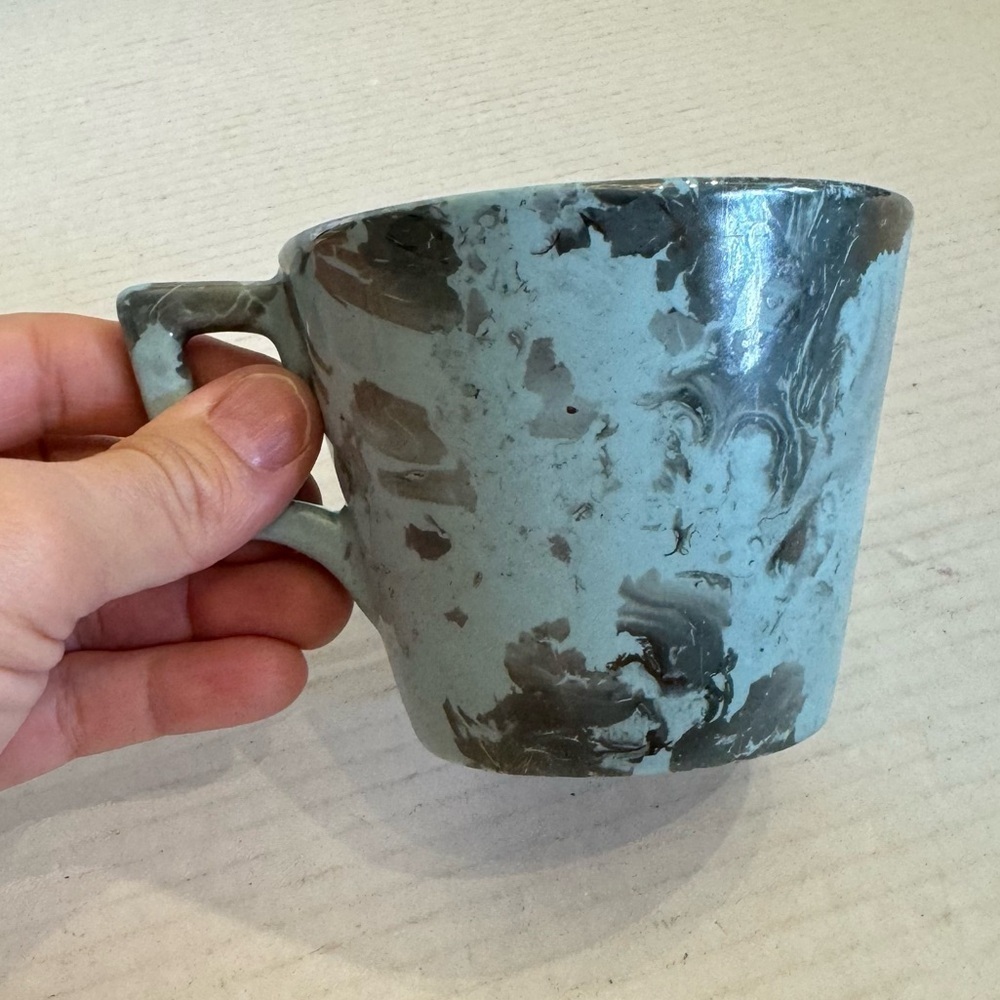 VTG Sasha Brastoff Tea Coffee Cup Surf Ballet Pattern Turquoise Platinum Marbled